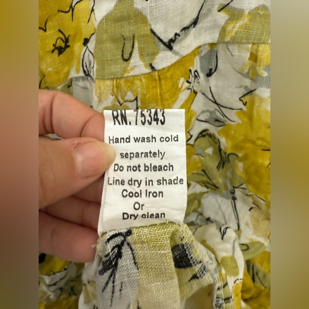 Women’s Valentina Naldi 100% Linen Yellow Floral Sleeveless Dress Sz L Summer - Picture 4 of 6